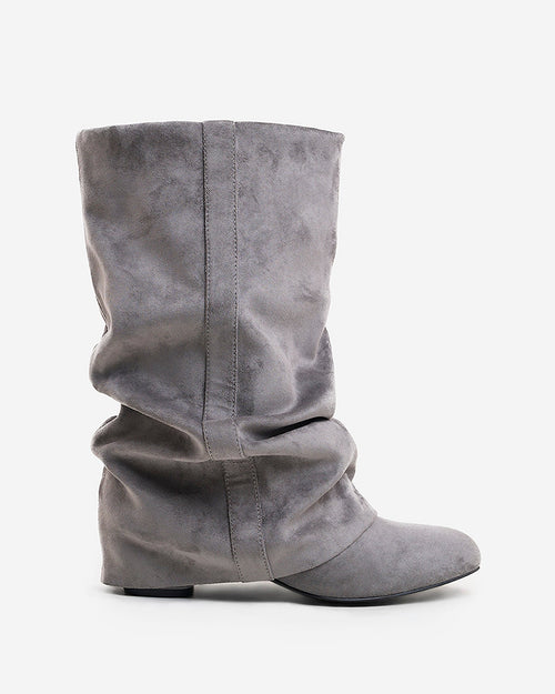 Elodie Slouchy Suede Boots - Grey