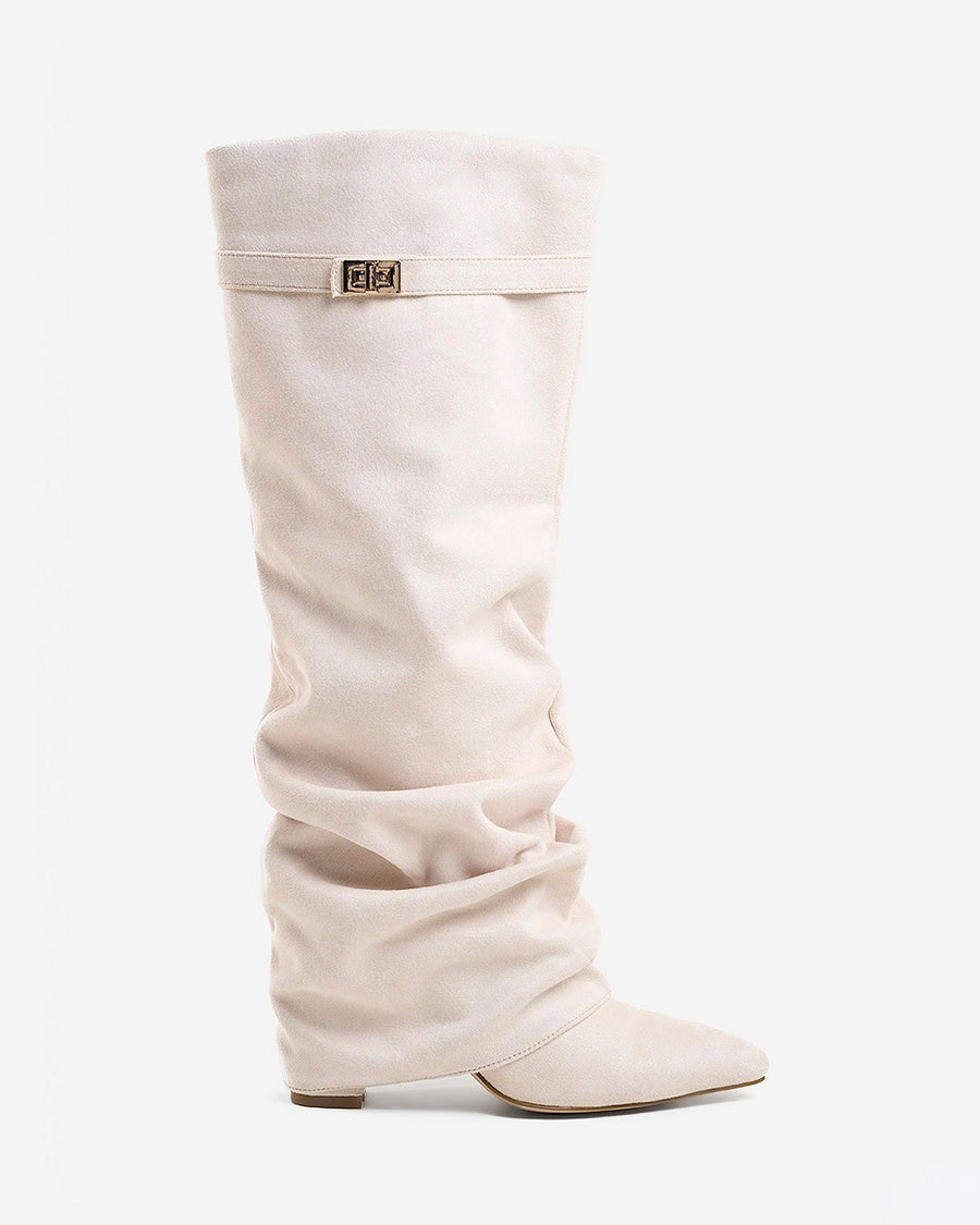 Celeste Slouchy Suede Knee-High Boots - Cream