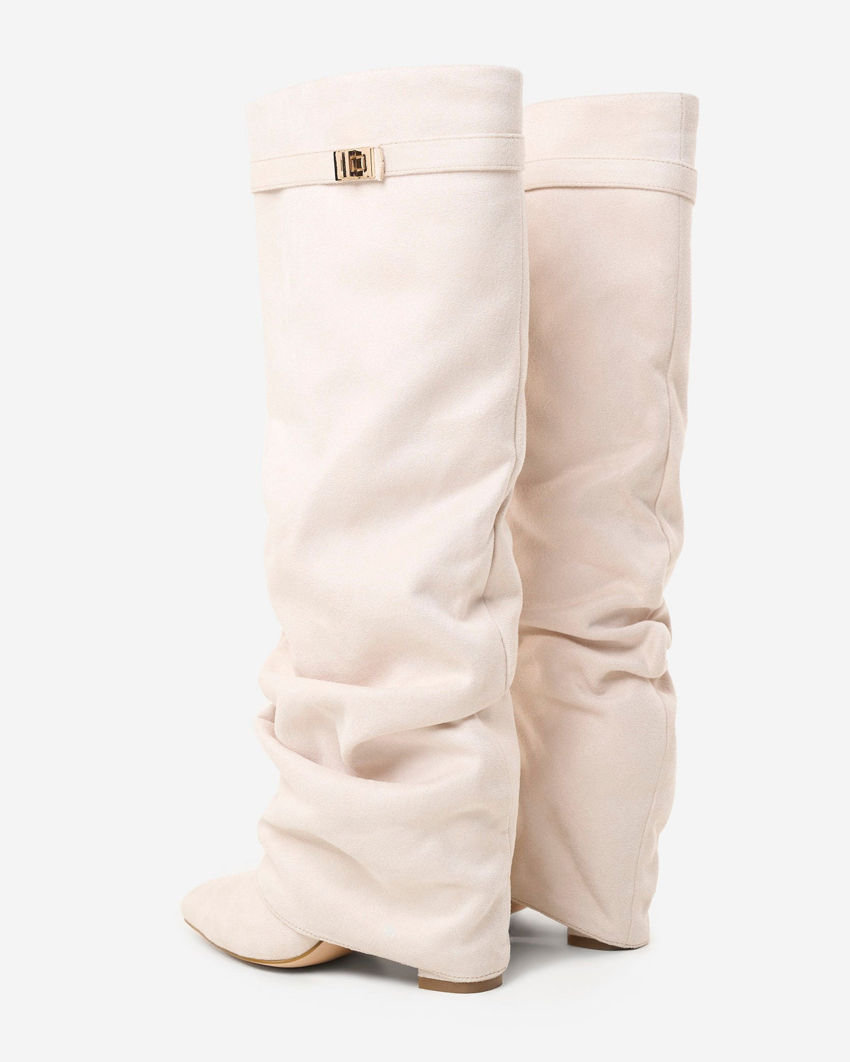 Celeste Slouchy Suede Knee-High Boots - Cream