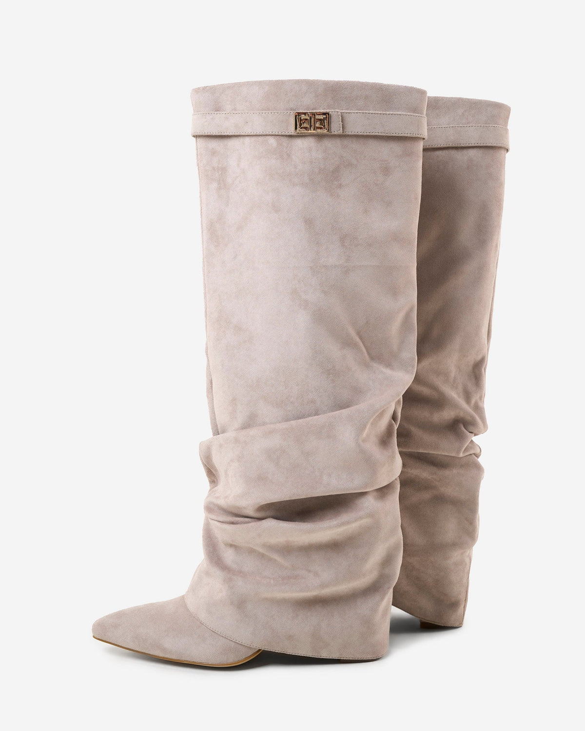 Celeste Slouchy Suede Knee-High Boots - Taupe