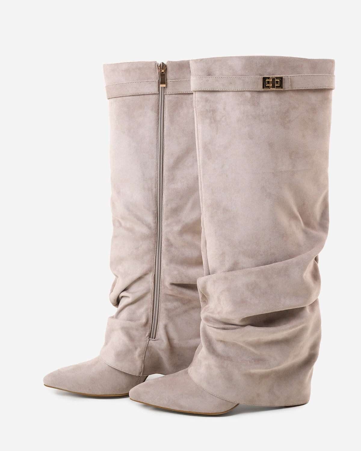Celeste Slouchy Suede Knee-High Boots - Taupe