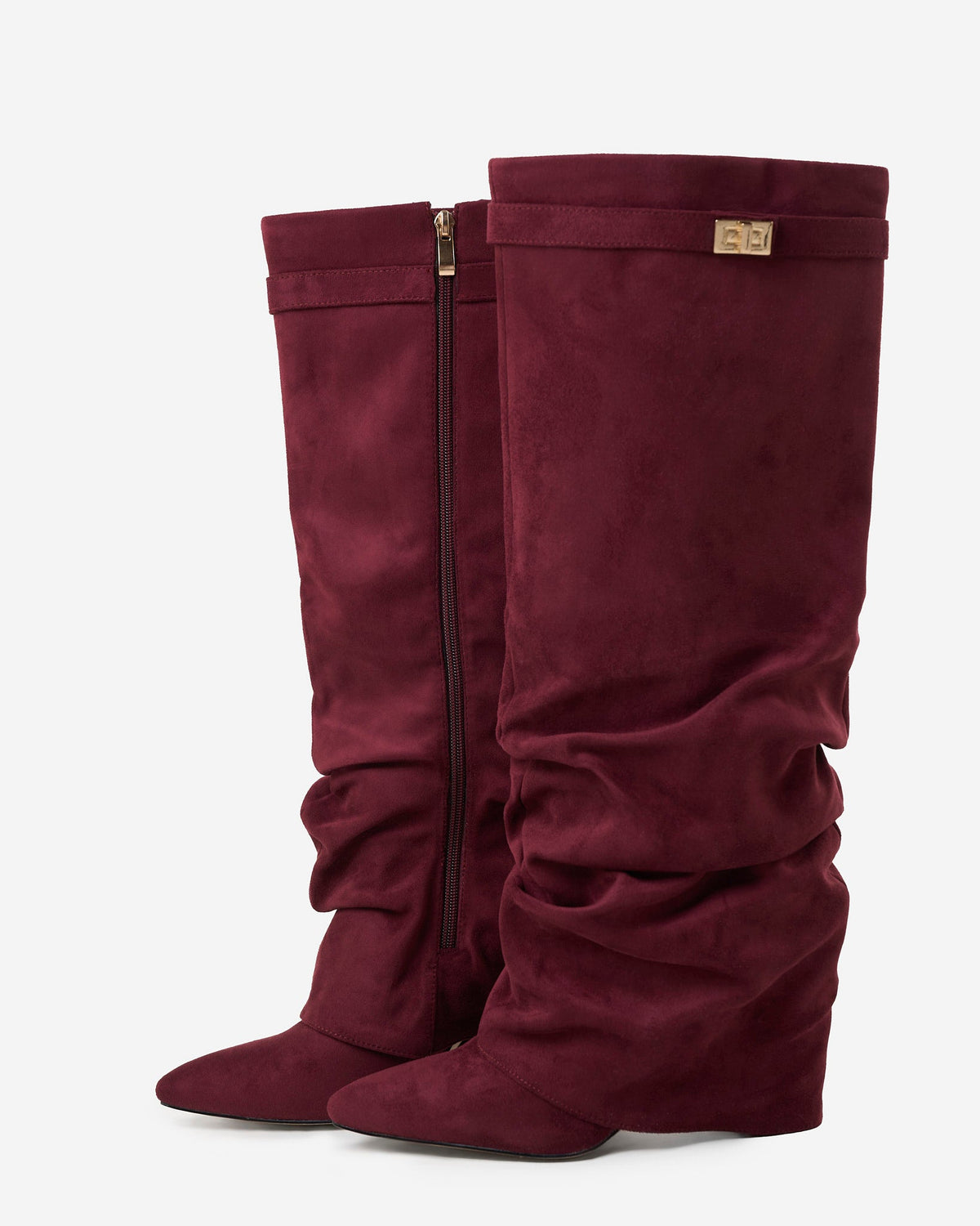 Celeste Slouchy Suede Knee-High Boots - Burgundy