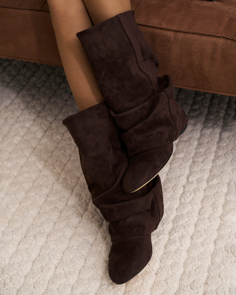 Elodie Slouchy Suede Boots - Dark Chocolate