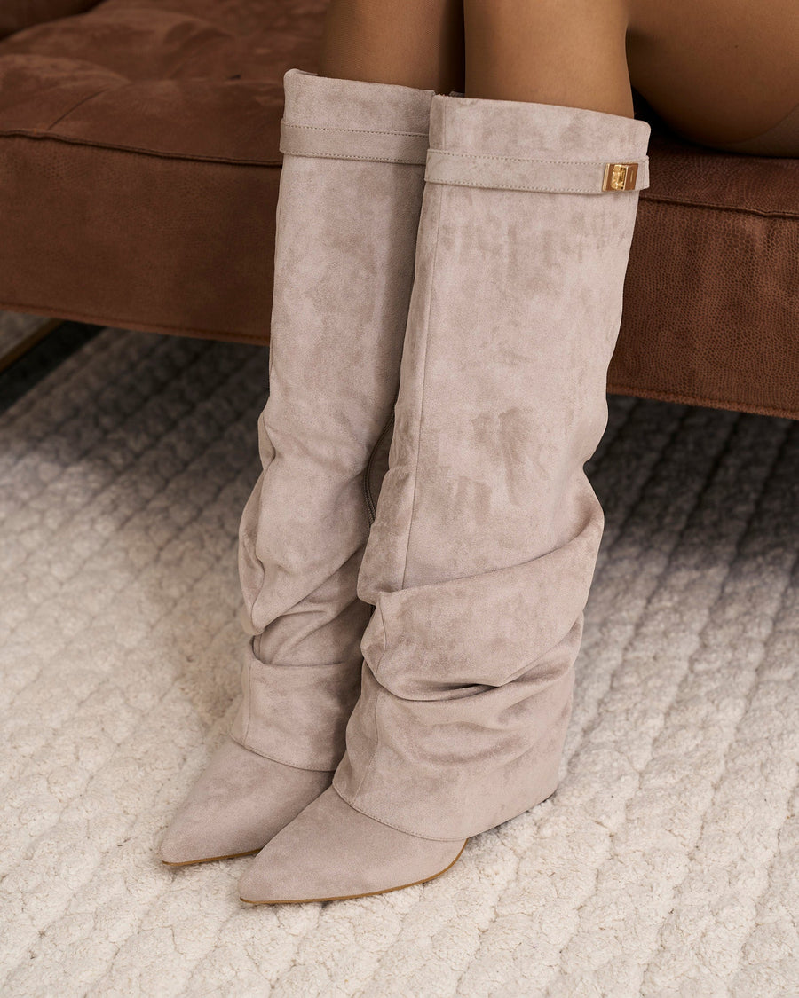 Celeste Slouchy Suede Knee-High Boots - Taupe