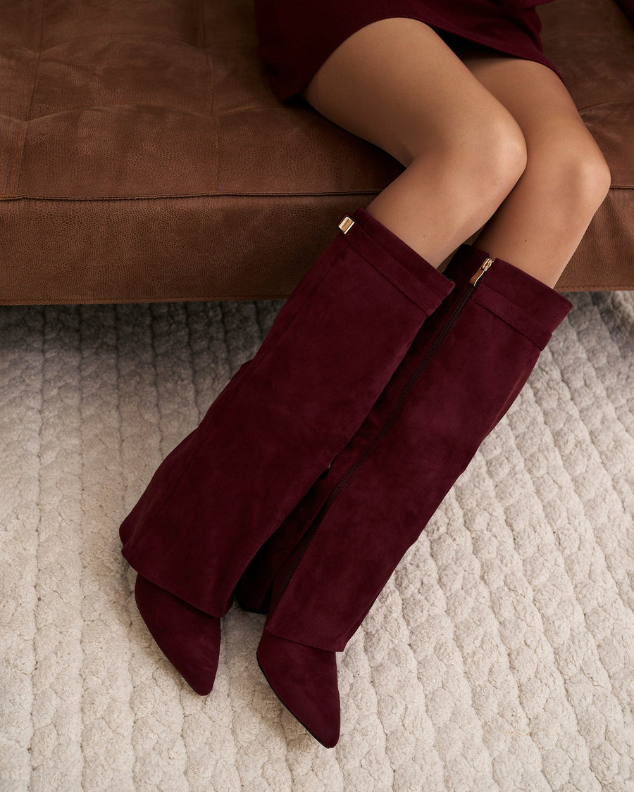 Siena Suede Knee-High Boots - Burgundy