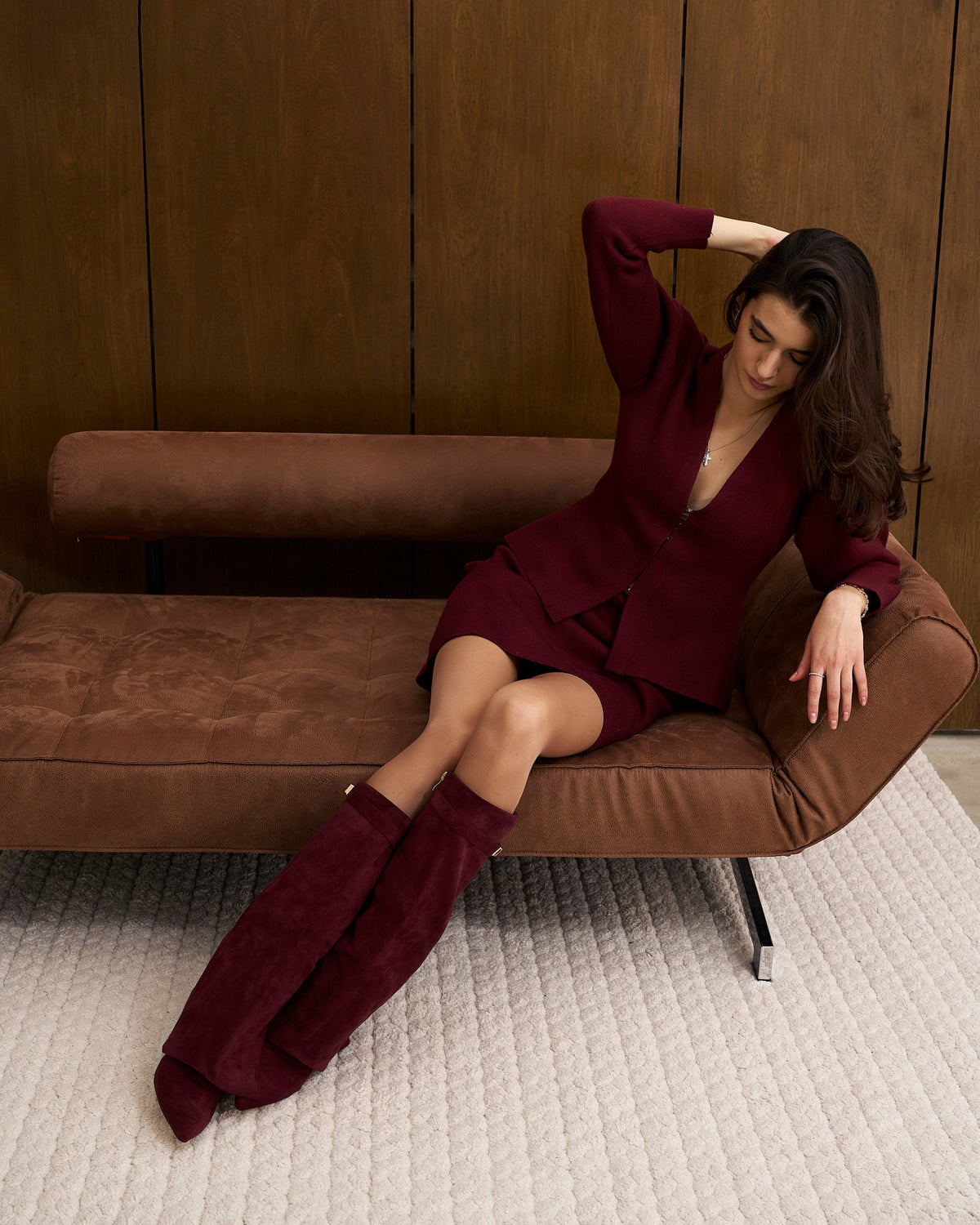 Siena Suede Knee-High Boots - Burgundy