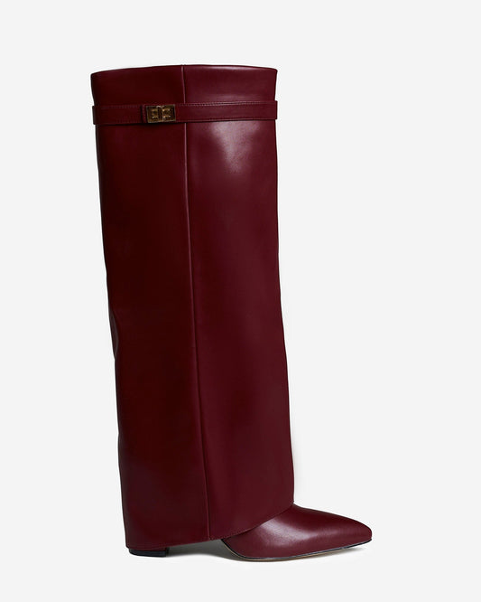 Camille Leather Knee-High Boots - Burgundy