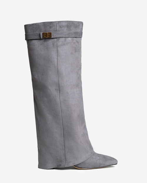 Siena Suede Knee-High Boots - Grey