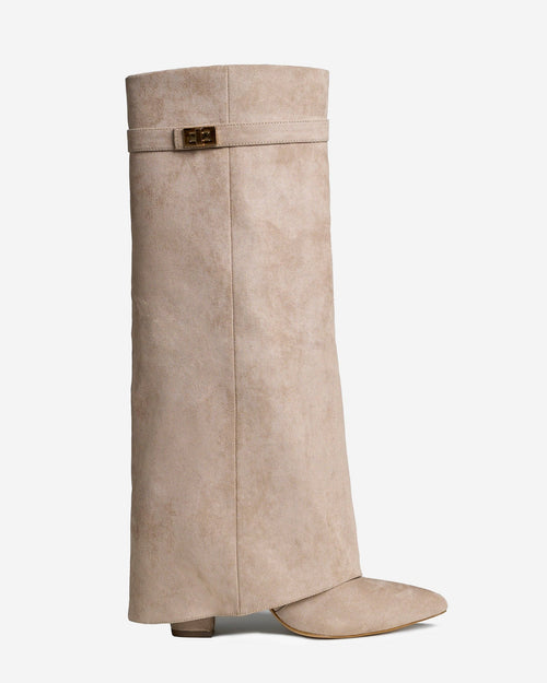 Siena Suede Knee-High Boots - Beige