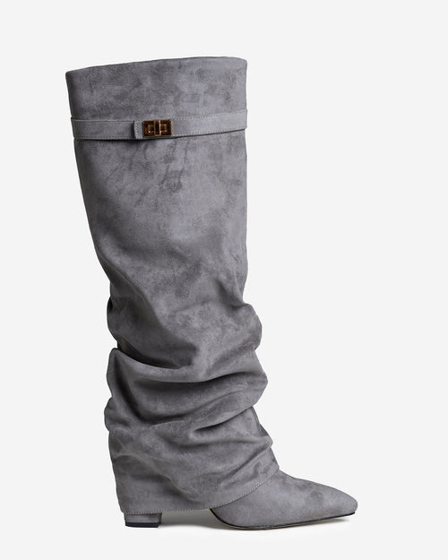 Celeste Slouchy Suede Knee-High Boots - Grey