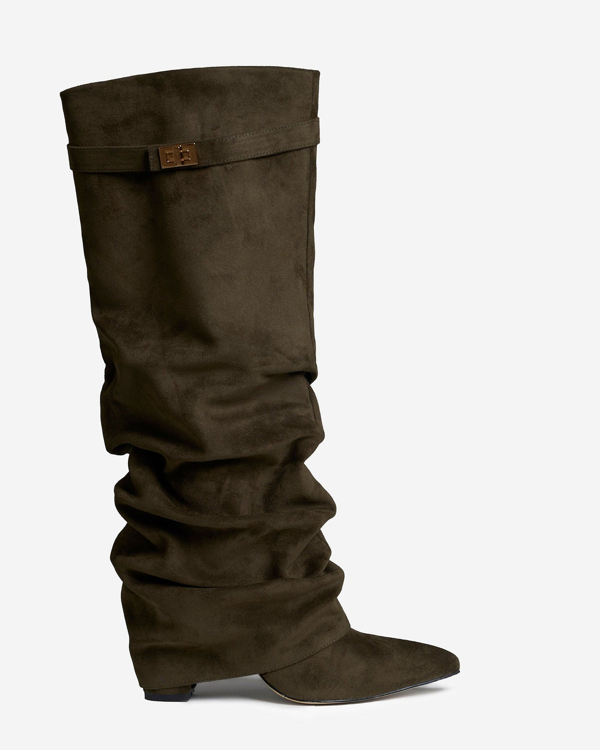 Celeste Slouchy Suede Knee-High Boots - Olive