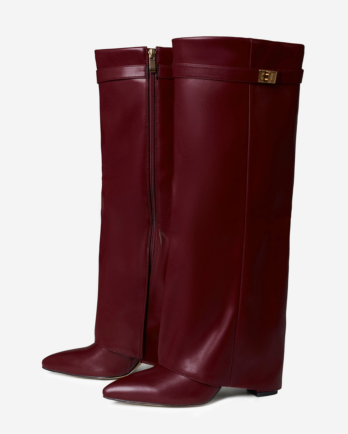 Camille Leather Knee-High Boots - Burgundy