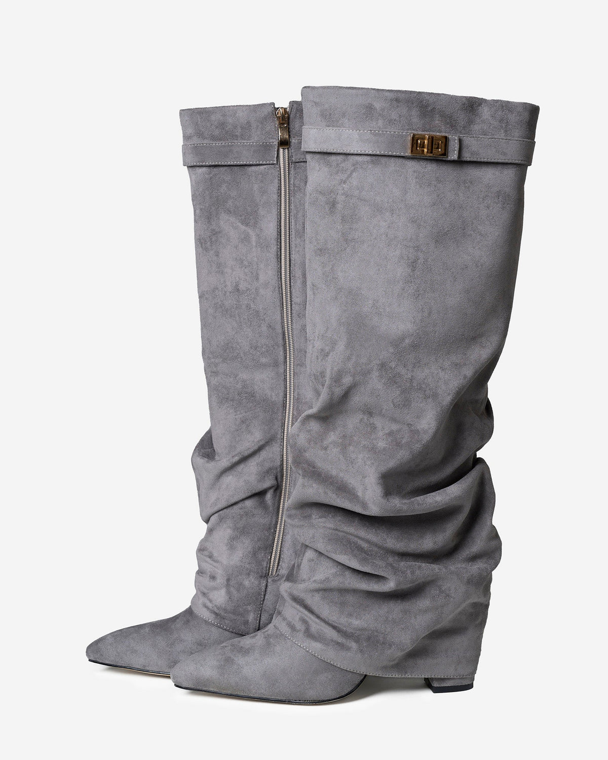 Celeste Slouchy Suede Knee-High Boots - Grey