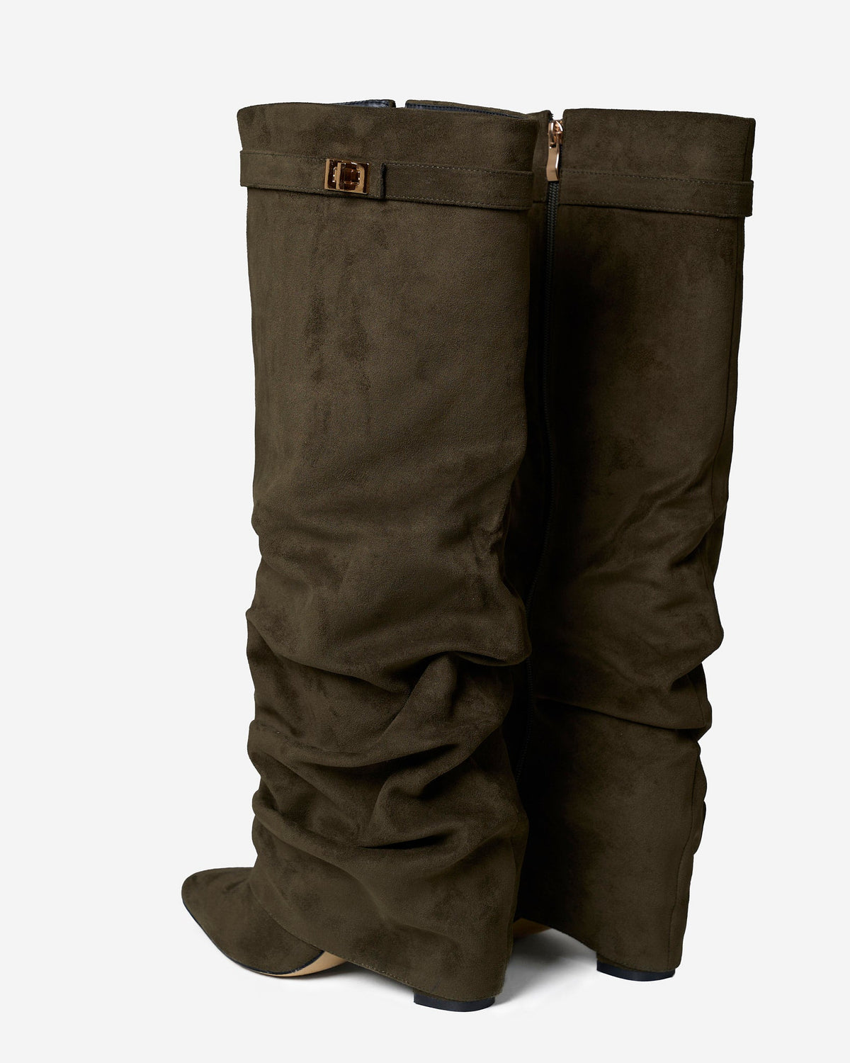 Celeste Slouchy Suede Knee-High Boots - Olive