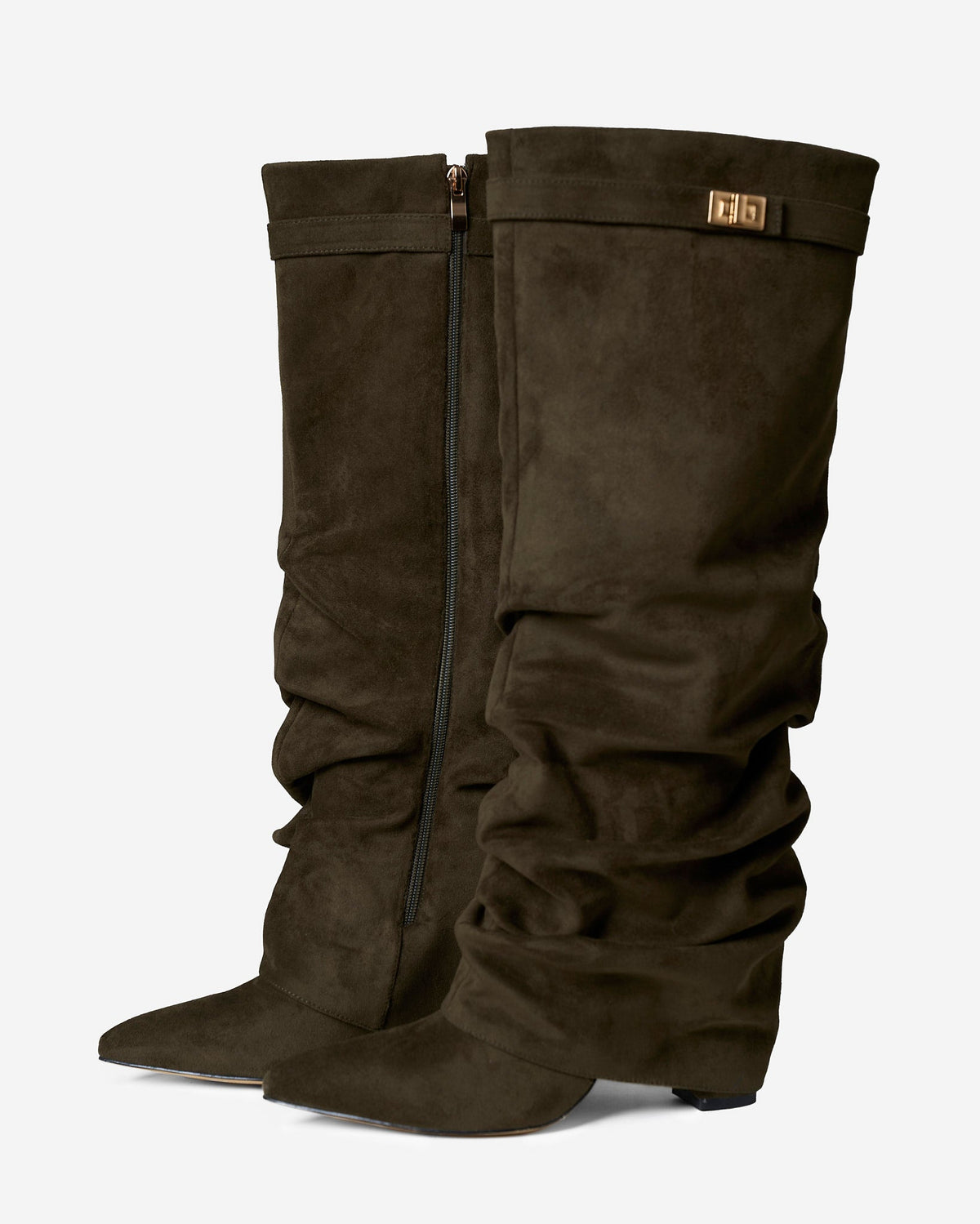 Celeste Slouchy Suede Knee-High Boots - Olive