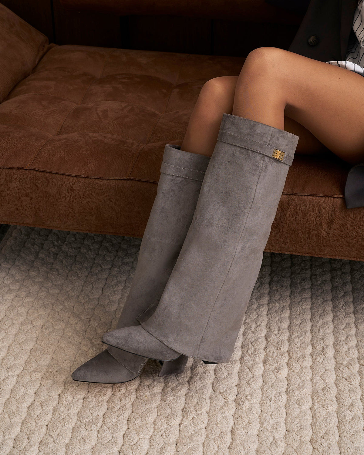Siena Suede Knee-High Boots - Grey