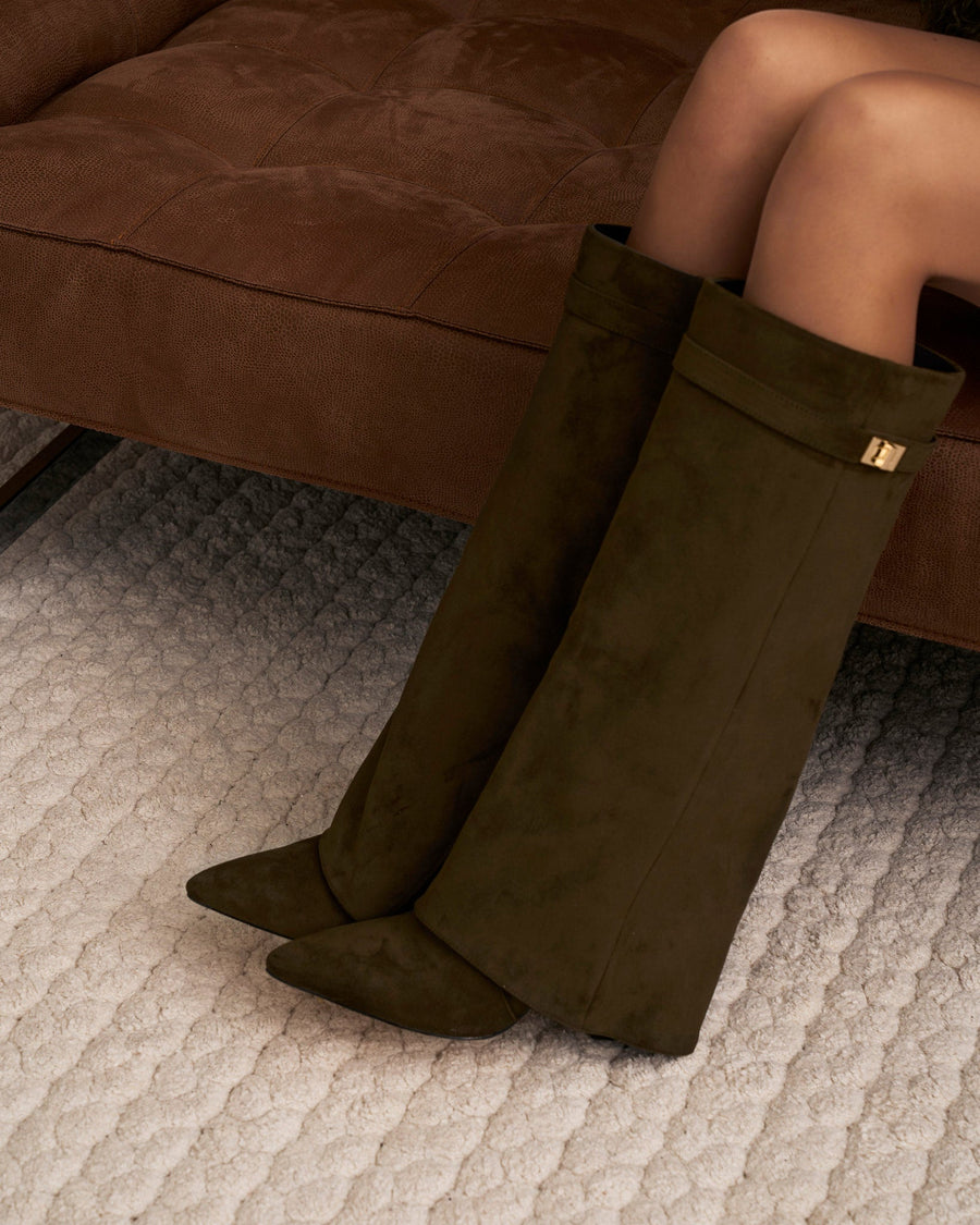 Siena Suede Knee-High Boots - Olive