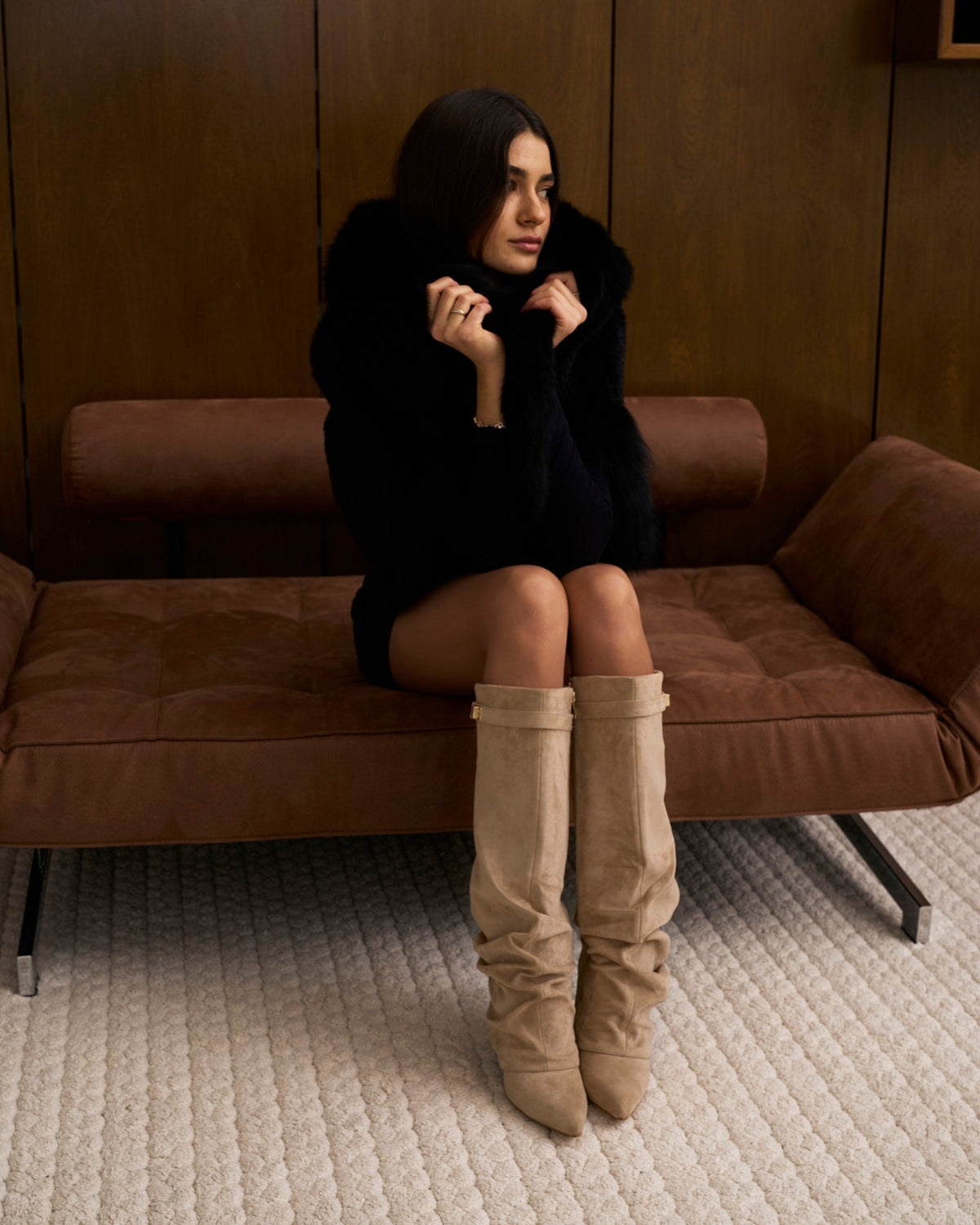 Celeste Slouchy Suede Knee-High Boots - Beige