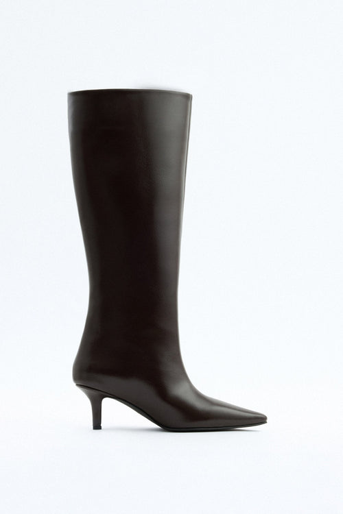 Noelle Leather Knee-High Boots - Dark Brown