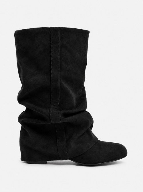 Elodie Slouchy Suede Boots - Black