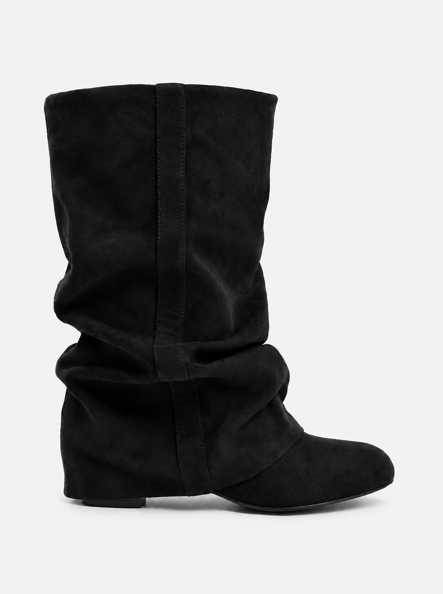 Elodie Slouchy Suede Boots - Black