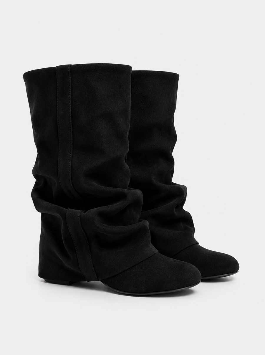 Elodie Slouchy Suede Boots - Black