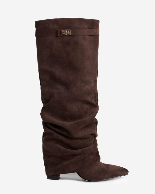 Celeste Slouchy Suede Knee-High Boots - Dark Brown