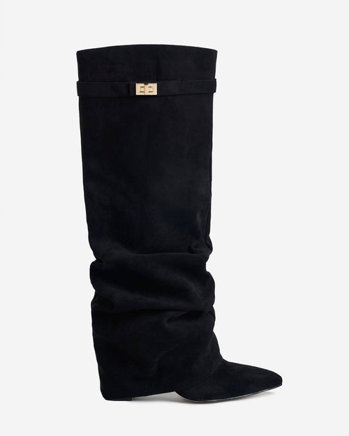 Celeste Slouchy Suede Knee-High Boots - Black
