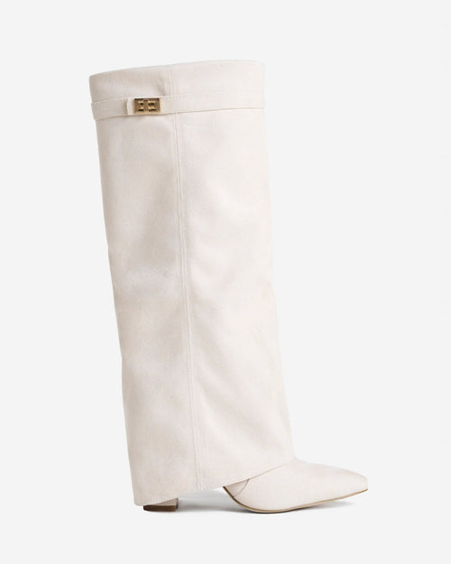 Siena Suede Knee-High Boots - Cream