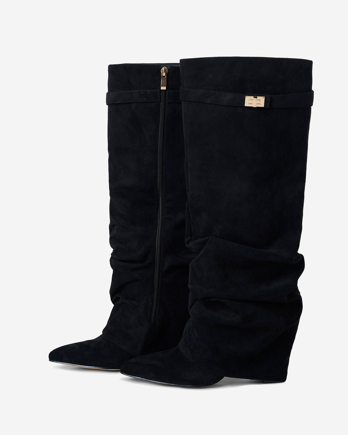 Celeste Slouchy Suede Knee-High Boots - Black