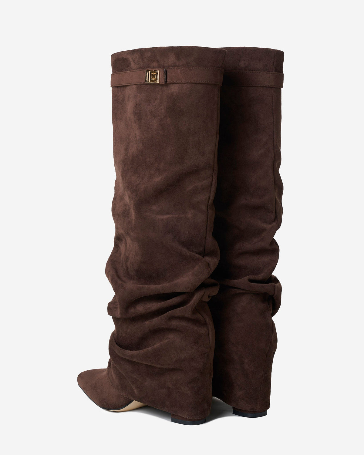 Celeste Slouchy Suede Knee-High Boots - Dark Brown