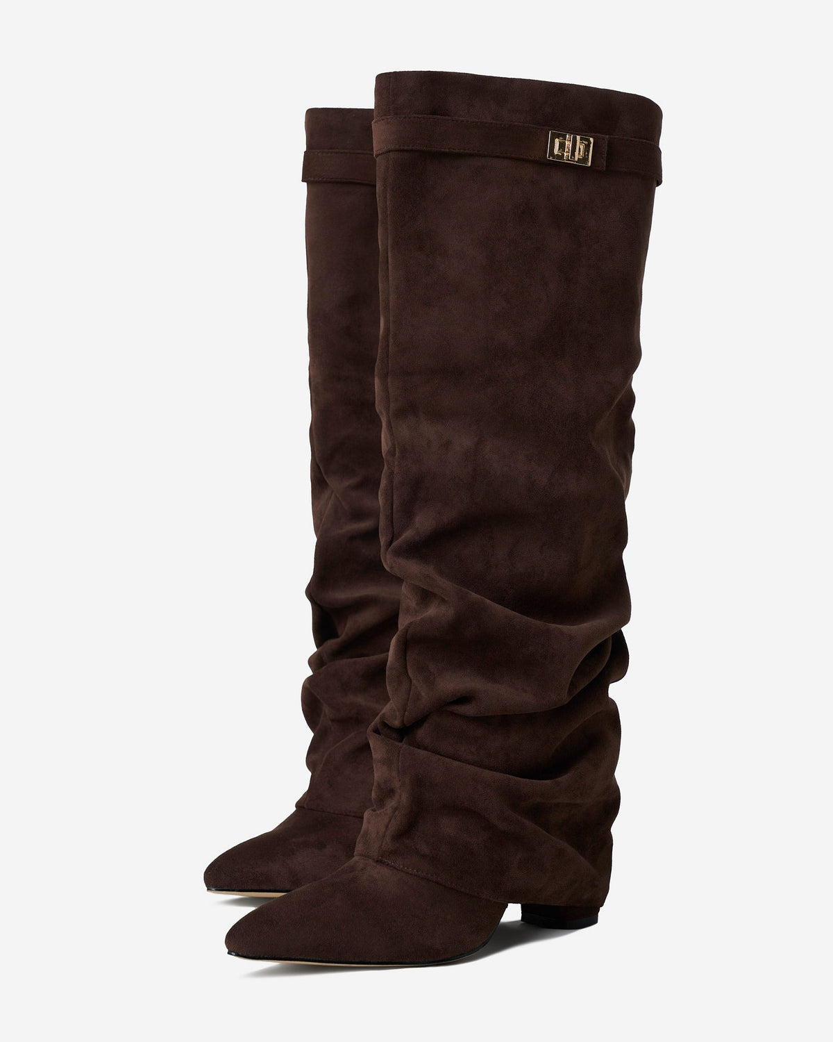 Celeste Slouchy Suede Knee-High Boots - Dark Brown