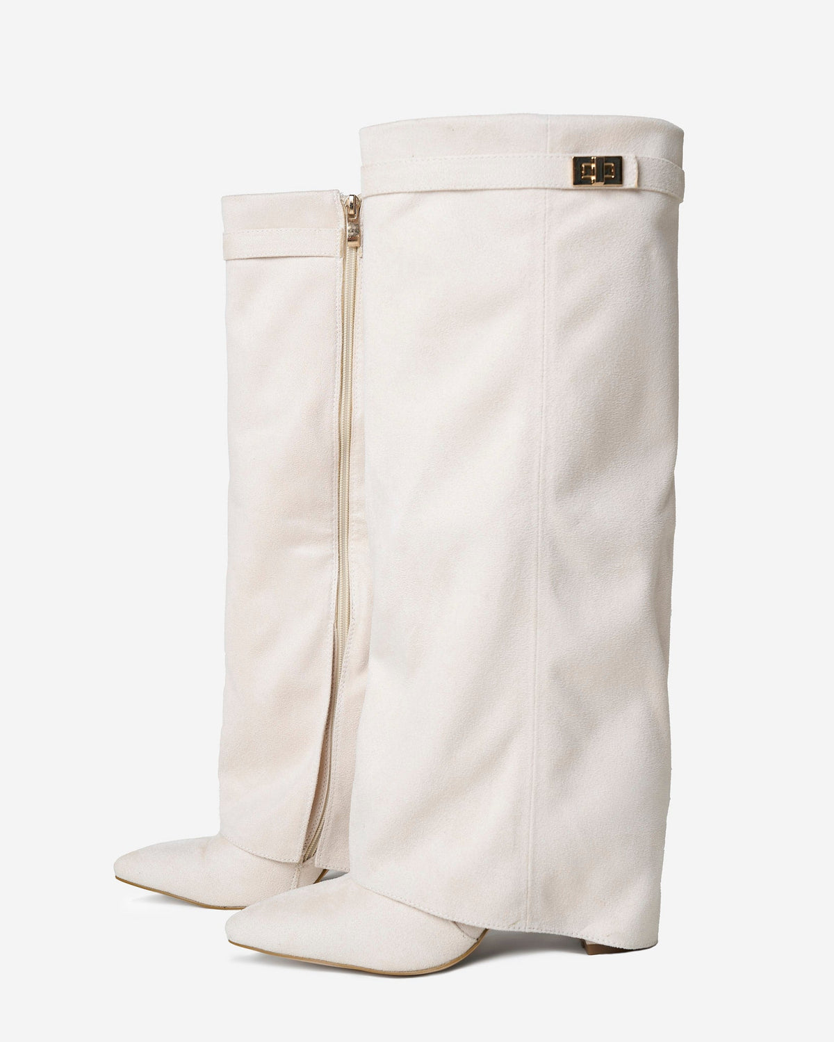 Siena Suede Knee-High Boots - Cream