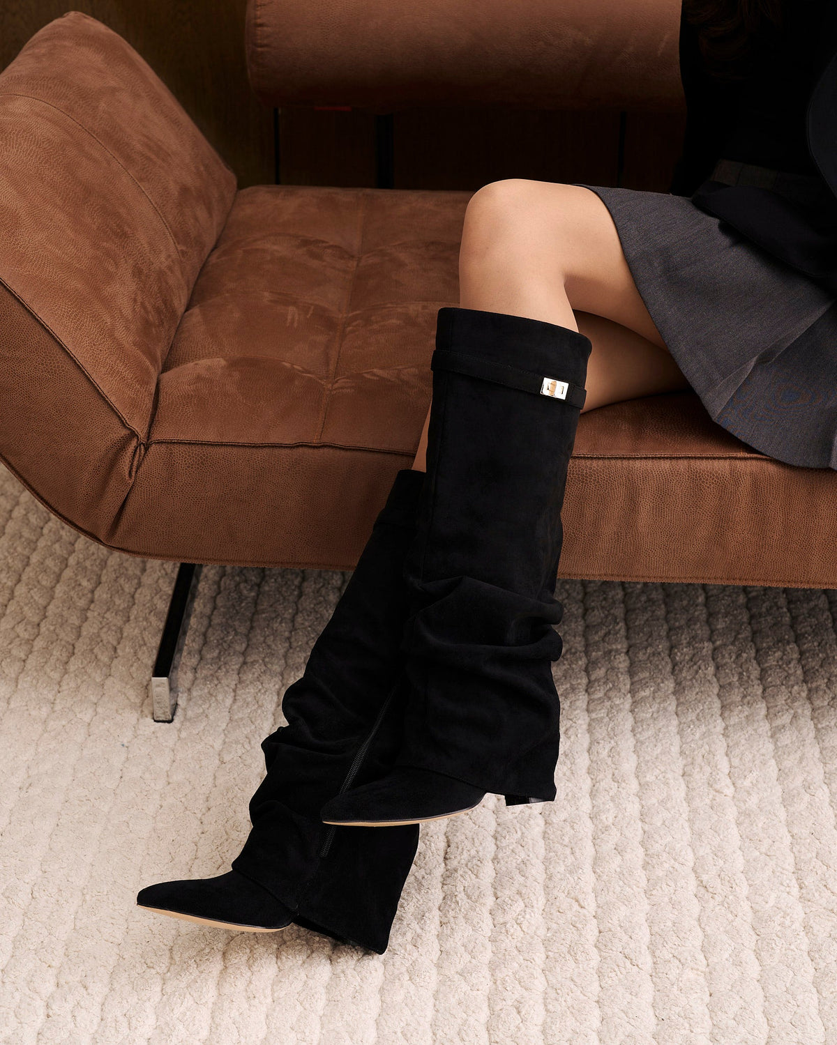 Celeste Slouchy Suede Knee-High Boots - Black
