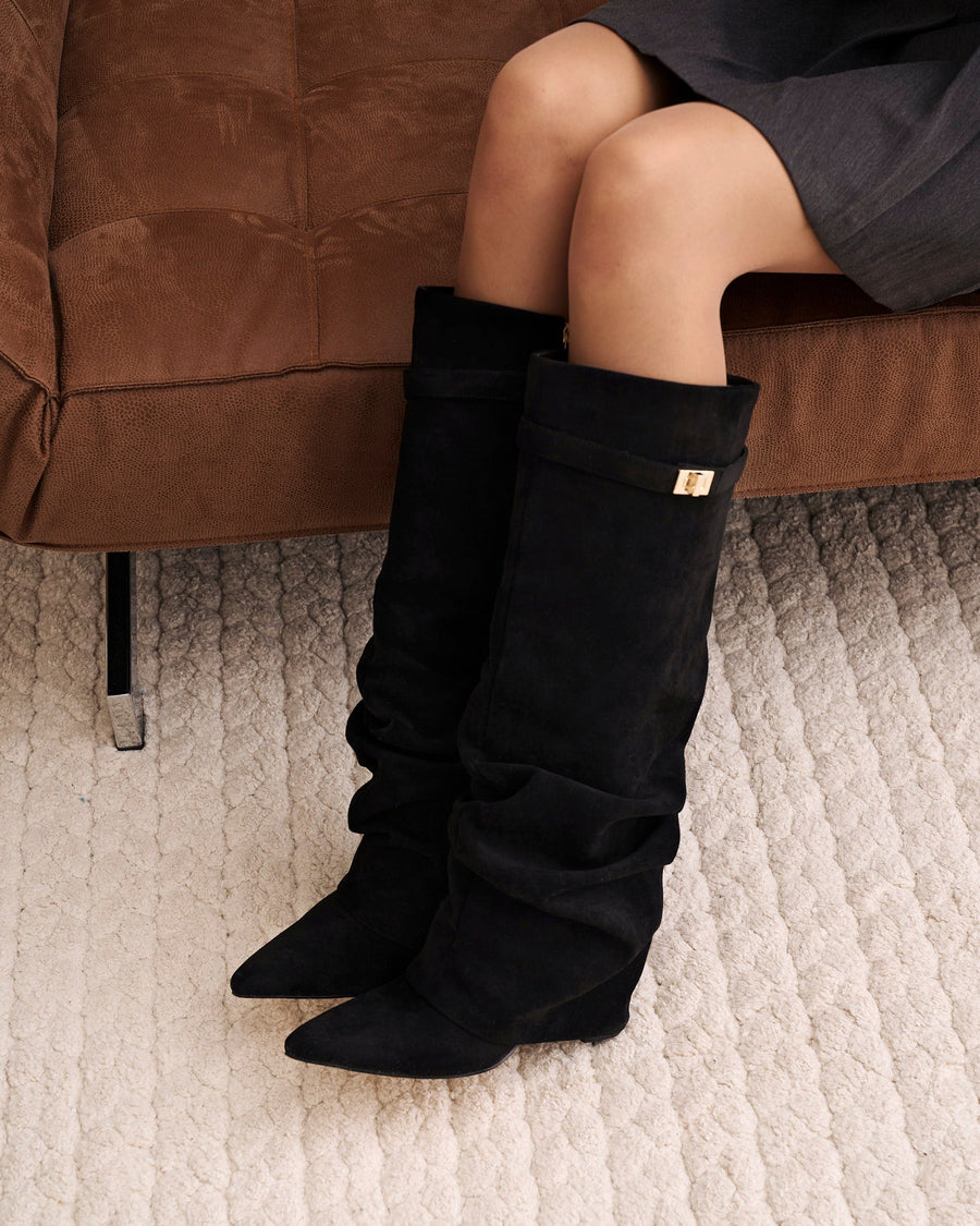 Celeste Slouchy Suede Knee-High Boots - Black
