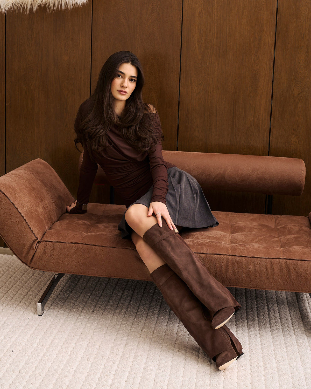Siena Suede Knee-High Boots - Dark Brown