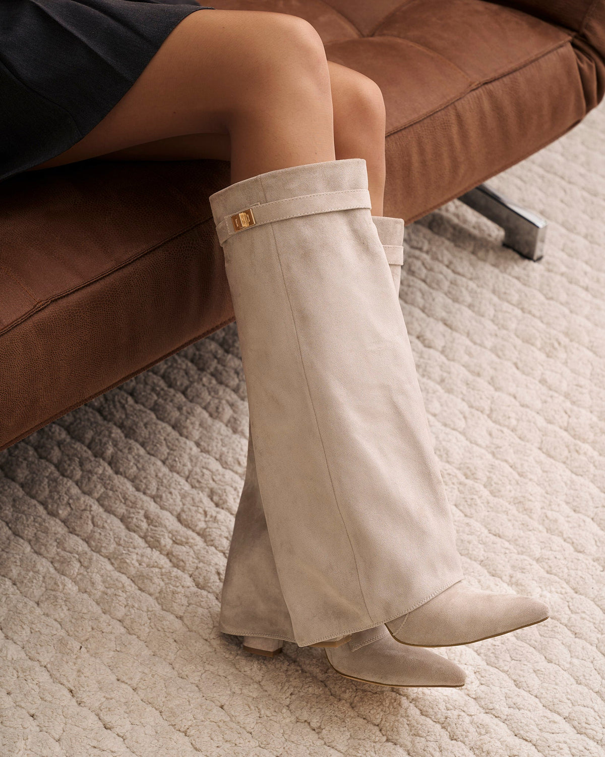 Siena Suede Knee-High Boots - Taupe