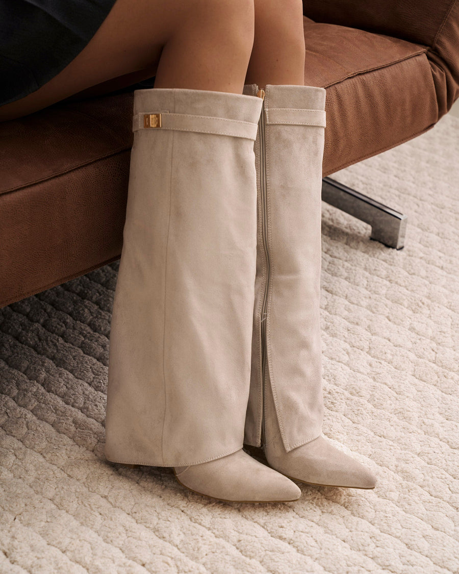 Siena Suede Knee-High Boots - Taupe