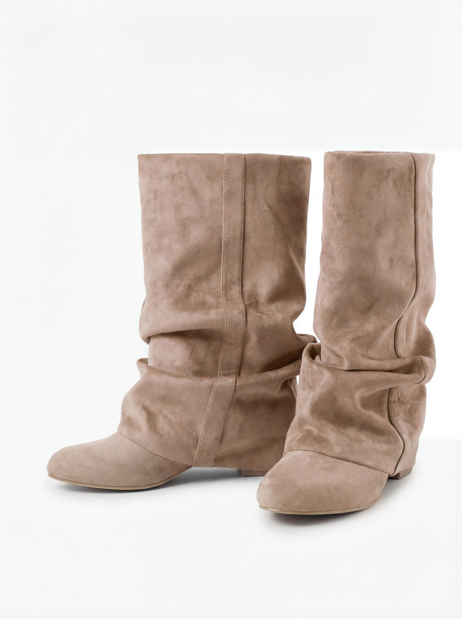 Elodie Slouchy Suede Boots - Beige