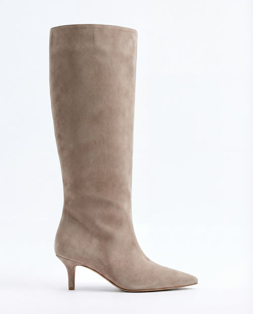Noelle Suede Knee-High Boots - Beige