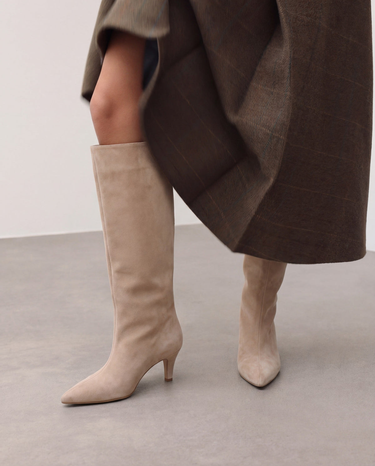 Noelle Suede Knee-High Boots - Beige