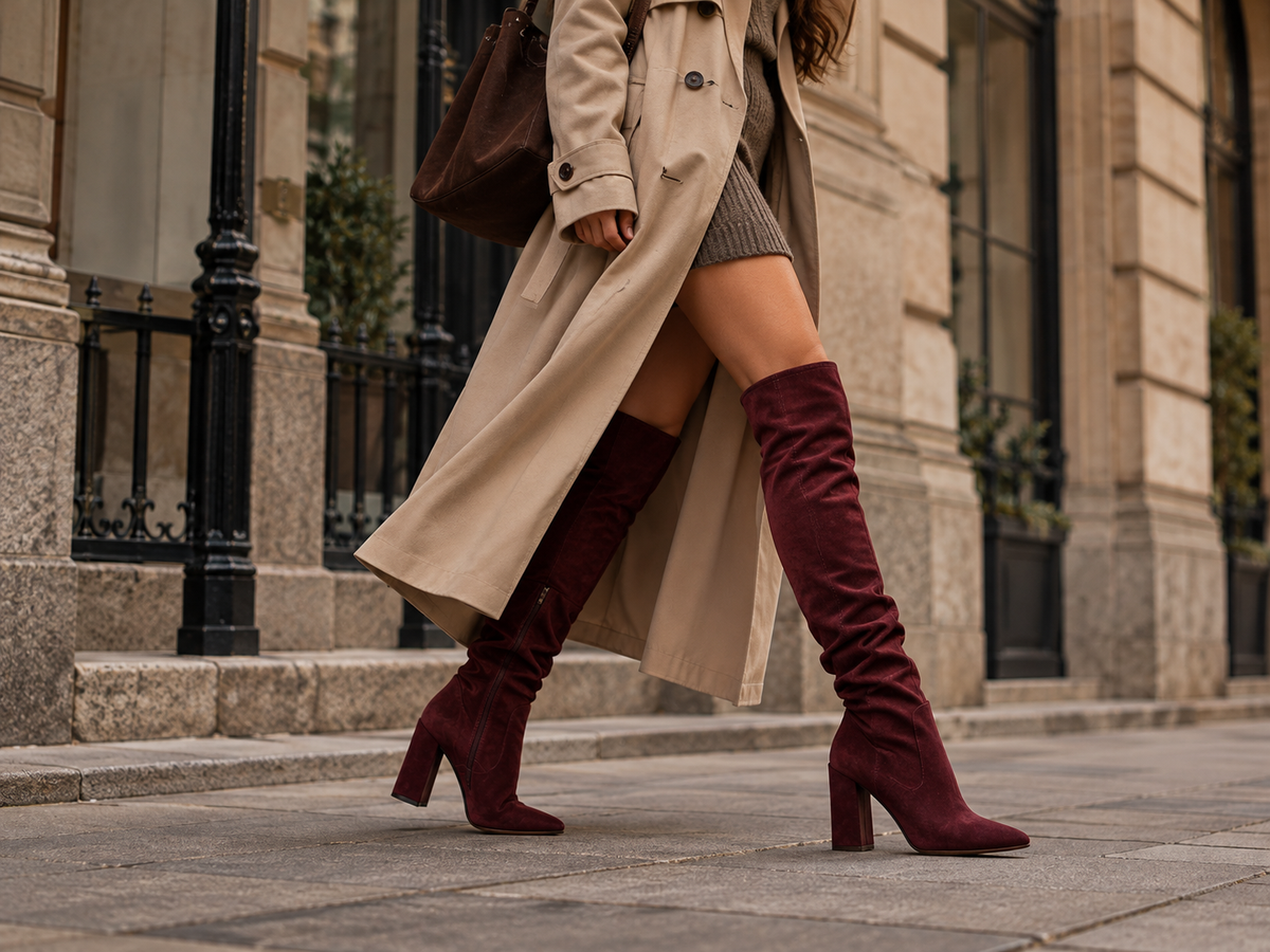Burgundy knee-high boots lifestyle