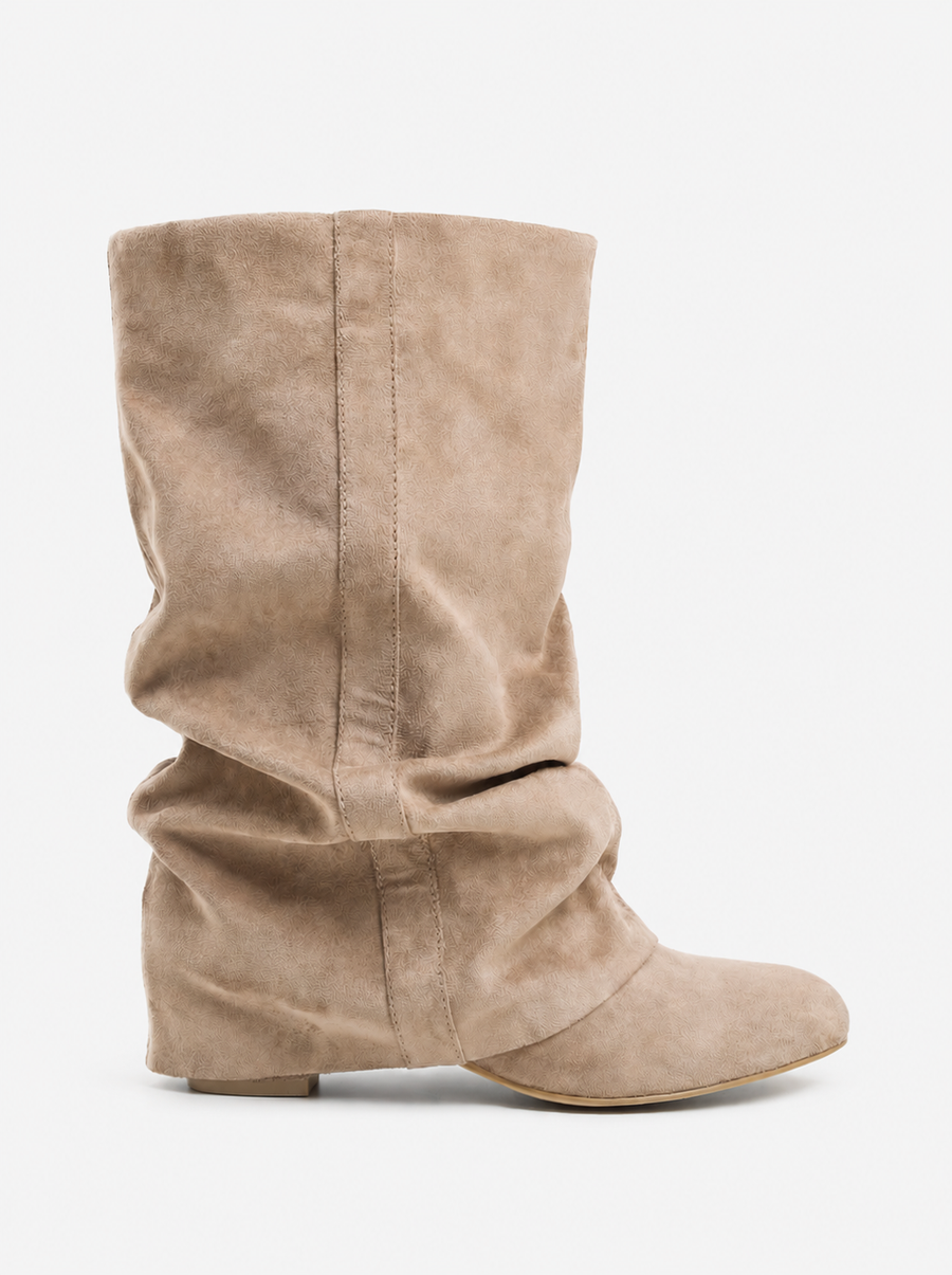 Elodie Slouchy Suede Boots - Beige